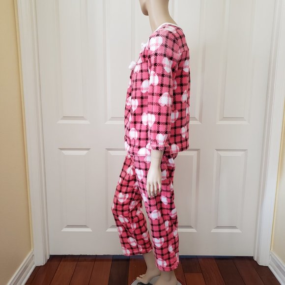 Petti Franc Fuzzy Fleece Heart Pull On Pajama Lounge 2pc Pants Set  SZ S - Picture 3 of 12
